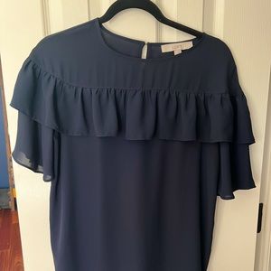 LOFT Navy Ruffle Blouse